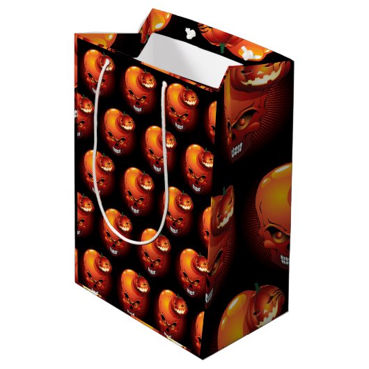 Halloween Skull en Pumpkin Medium Cadeauzakje (Achterkant Gekanteld)