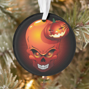Halloween Skull en Pumpkin Ornament