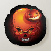 Halloween Skull en Pumpkin Rond Kussen (Voorkant)