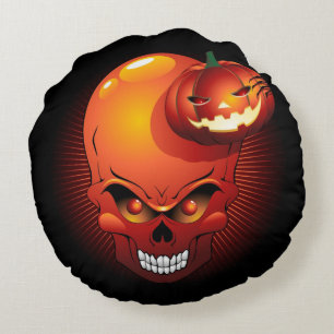 Halloween Skull en Pumpkin Rond Kussen