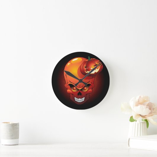 Halloween Skull en Pumpkin      Ronde Klok (Huis)