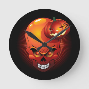 Halloween Skull en Pumpkin Ronde Klok
