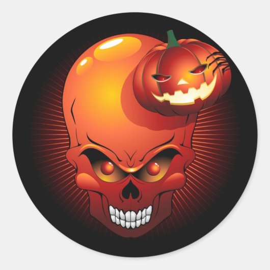 Halloween Skull en Pumpkin Ronde Sticker (Voorkant)