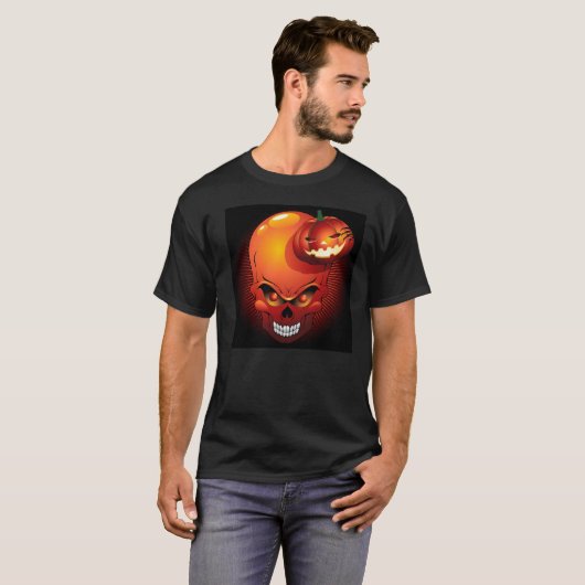 Halloween Skull en Pumpkin T-Shirt (Voorkant volledig)