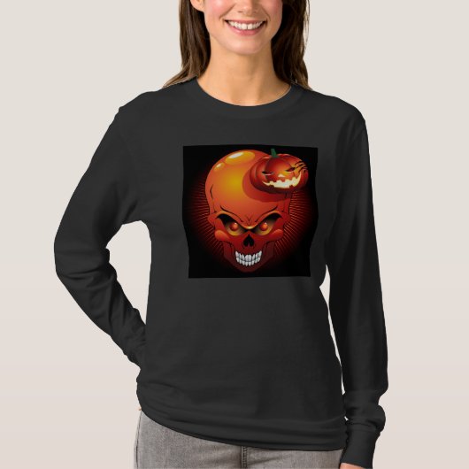 Halloween Skull en Pumpkin T-Shirt (Voorkant)
