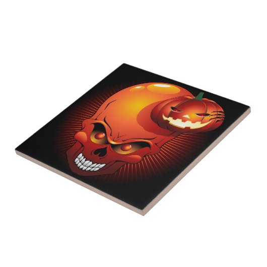 Halloween Skull en Pumpkin tegel Tegeltje (Zijkant)