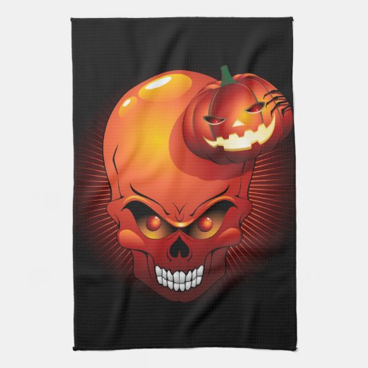 Halloween Skull en Pumpkin Theedoek (Verticaal)