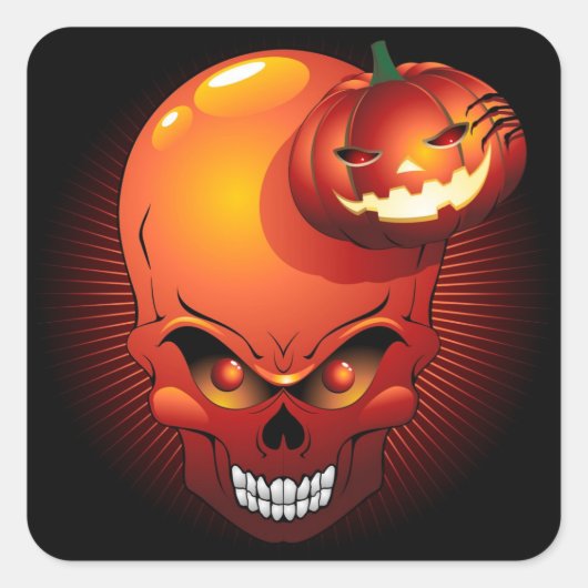 Halloween Skull en Pumpkin Vierkante Sticker (Voorkant)