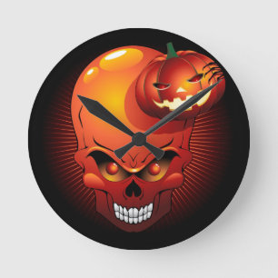 Halloween Skull en Pumpkin Wall Clock Ronde Klok