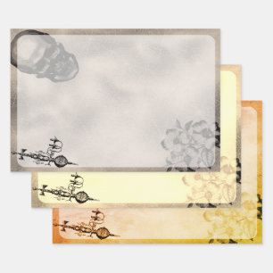 Halloween Skull en Spider Web Scary Ephemera Inpakpapier Vel