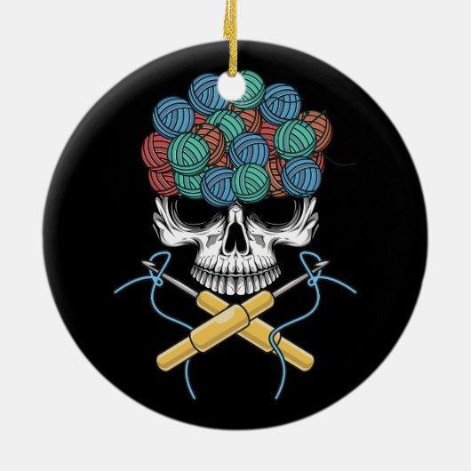 Halloween Skull Gehaakte Lover Garen Grappig Skele Keramisch Ornament (Achterkant)