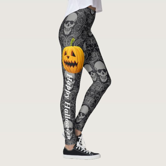 Halloween Skull Gothic Black Gray Pumpkin Leggings (Rechts)