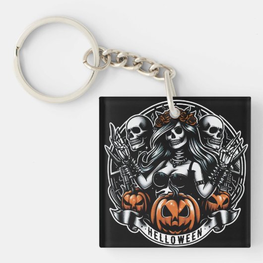Halloween Skull Gothic Girl Helloween Witch Sleutelhanger (voorkant)