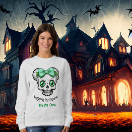 Halloween Skull Green Bow personaliseren Trui