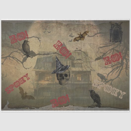 Halloween Skull Haunted House Scary Tissuepapier (Voorkant)