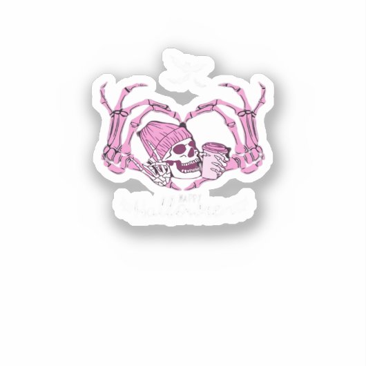 Halloween Skull Heart Hands Skeleton Beanie Design Sticker (Voorkant)