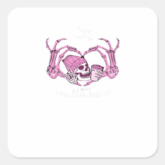 Halloween Skull Heart Hands Skeleton Beanie Design Vierkante Sticker (Voorkant)