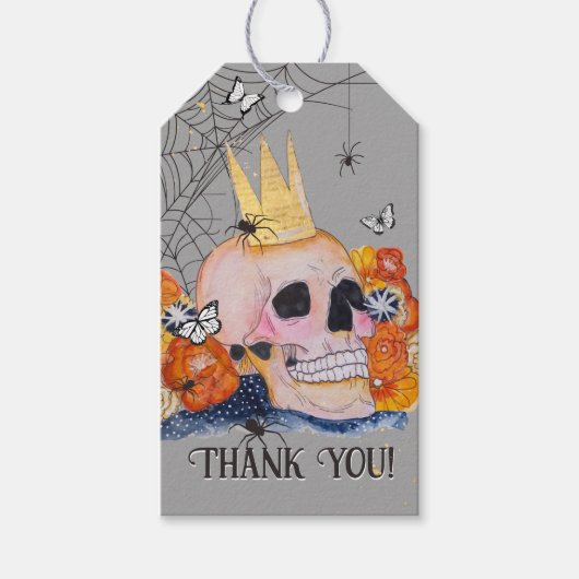 Halloween Skull Herfst Floral Spider Web Dank u Cadeaulabel (Voorkant)