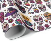 Halloween Skull Icon Striking Art Wrapping Paper Cadeaupapier (Rol Hoek)