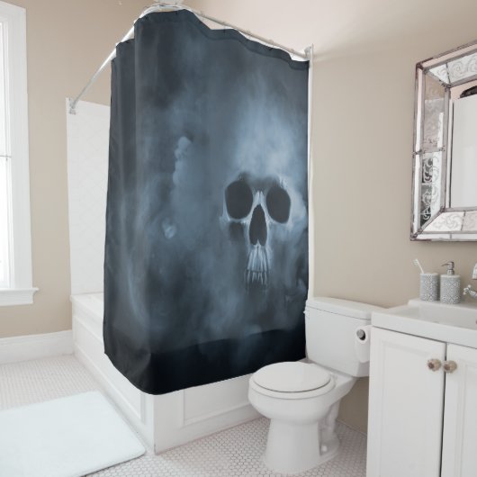Halloween Skull in Smoke Cloud Shower Curtain Douchegordijn (In situ)