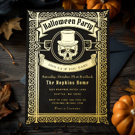 Halloween Skull in Top Hat Party Invitation Folie Uitnodiging