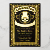  Halloween Skull in Top Hat Party Invitation Folie Uitnodiging (Voorkant)