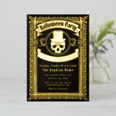  Halloween Skull in Top Hat Party Invitation Folie Uitnodiging (Staand Voorkant)
