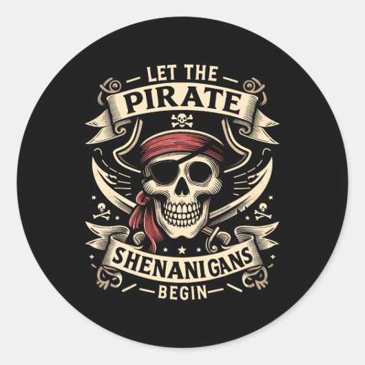 Halloween Skull laat de piraten Shenanigans beginn Ronde Sticker (Voorkant)