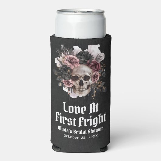 Halloween Skull Love bij het eerste schrik Vrijgez Seltzer Blikjeskoeler (Seltzer Voorkant)