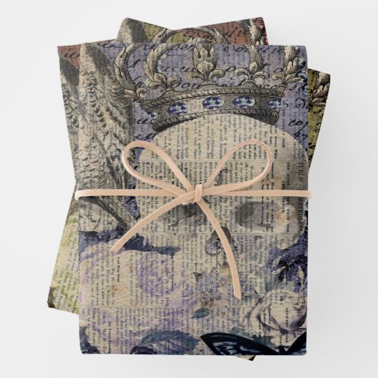 Halloween Skull met kroon en uil Inpakpapier Vel (In situ)