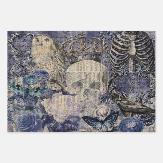 Halloween Skull met kroon en uil Inpakpapier Vel (Voorkant)