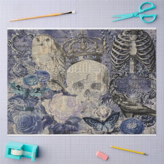 Halloween Skull met kroon en uil Tissuepapier (Craft)