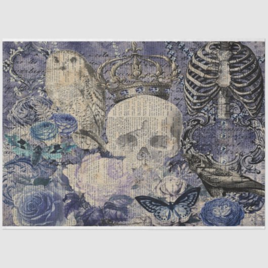 Halloween Skull met kroon en uil Tissuepapier (Voorkant)