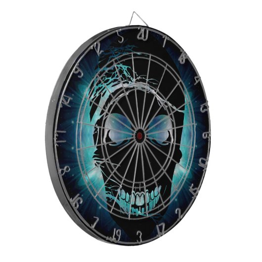 Halloween Skull met magisch blauw licht 2 Dartbord (Voorkant Links)