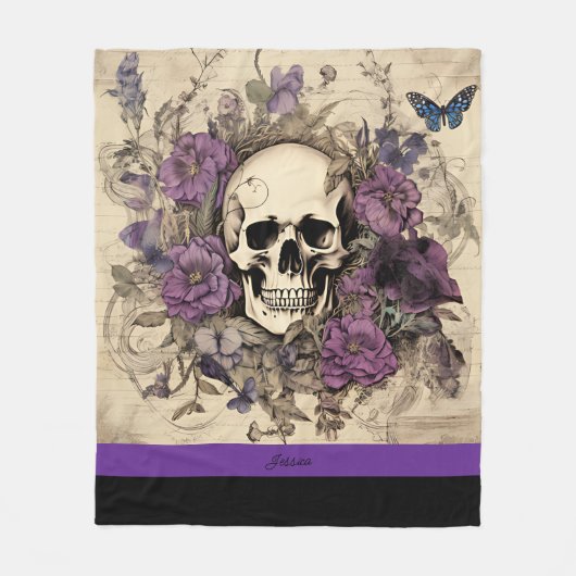 Halloween Skull Name Fleece Deken (Voorkant)