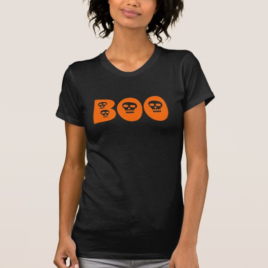 Halloween Skull Oranje "Boo" T-shirt (Voorkant)