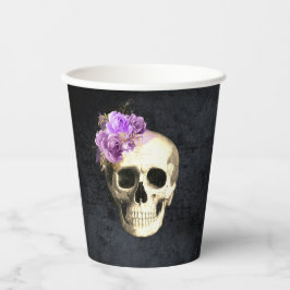 Halloween Skull Paarse Rozen Papieren Bekers