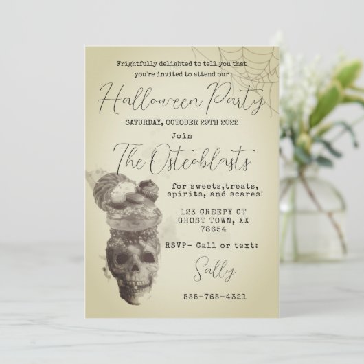 Halloween Skull Party Invitation Kaart (Staand voorkant)