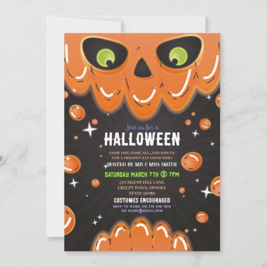 Halloween Skull Party Neon Zwart Gotische Ogen Kaart (Voorkant)