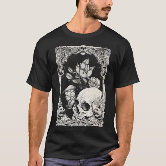 Halloween Skull Pastel Gothic Flower Gothic Floral T-shirt (Voorkant)