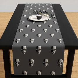 Halloween Skull Pattern Grey Spooky Table Runner Korte Tafelloper