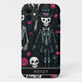 Halloween Skull Pink Roses Top Hat Gepersonaliseer Case-Mate iPhone Case