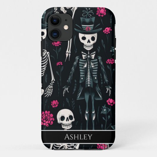 Halloween Skull Pink Roses Top Hat Gepersonaliseer Case-Mate iPhone Case (Achterkant)
