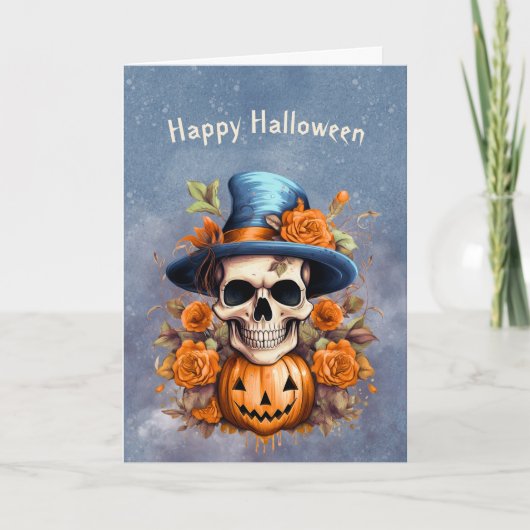 Halloween Skull Pompoen Rozen Kaart (Voorkant)