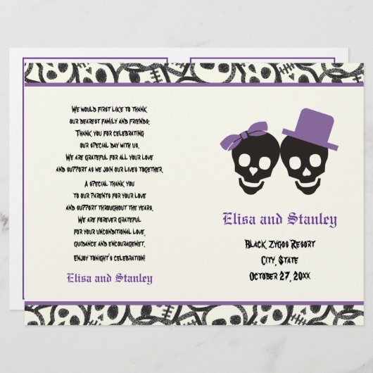 Halloween skull-programma voor zwarte en paarse br (Voorkant / Achterkant)