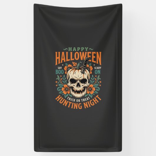 Halloween Skull Pumpkin Hunting Night Design_1 Spandoek (Verticaal)