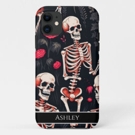 Halloween Skull Red Roses gepersonaliseerd Case-Mate iPhone Case