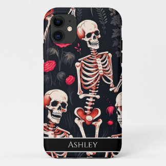 Halloween Skull Red Roses gepersonaliseerd Case-Mate iPhone Case