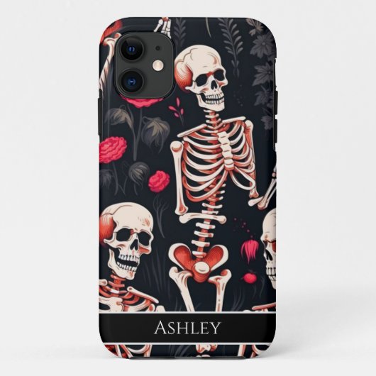 Halloween Skull Red Roses gepersonaliseerd Case-Mate iPhone Case (Achterkant)