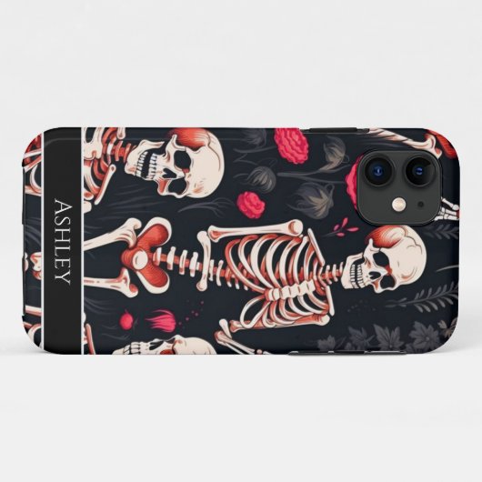 Halloween Skull Red Roses gepersonaliseerd Case-Mate iPhone Case (Achterkant (horizontaal))
